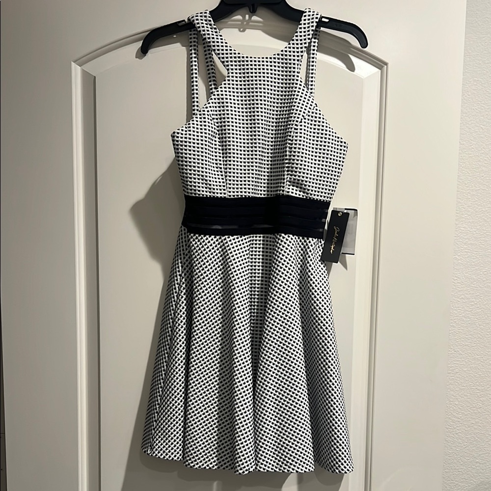 Jodi Kristopher Black and White Fit and Flare Mini Dress